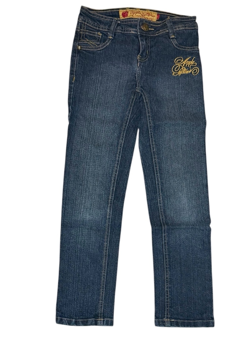 Apple Bottoms Girls Size 7 Y2K Dark Wash Embroidered Bling Jeans
